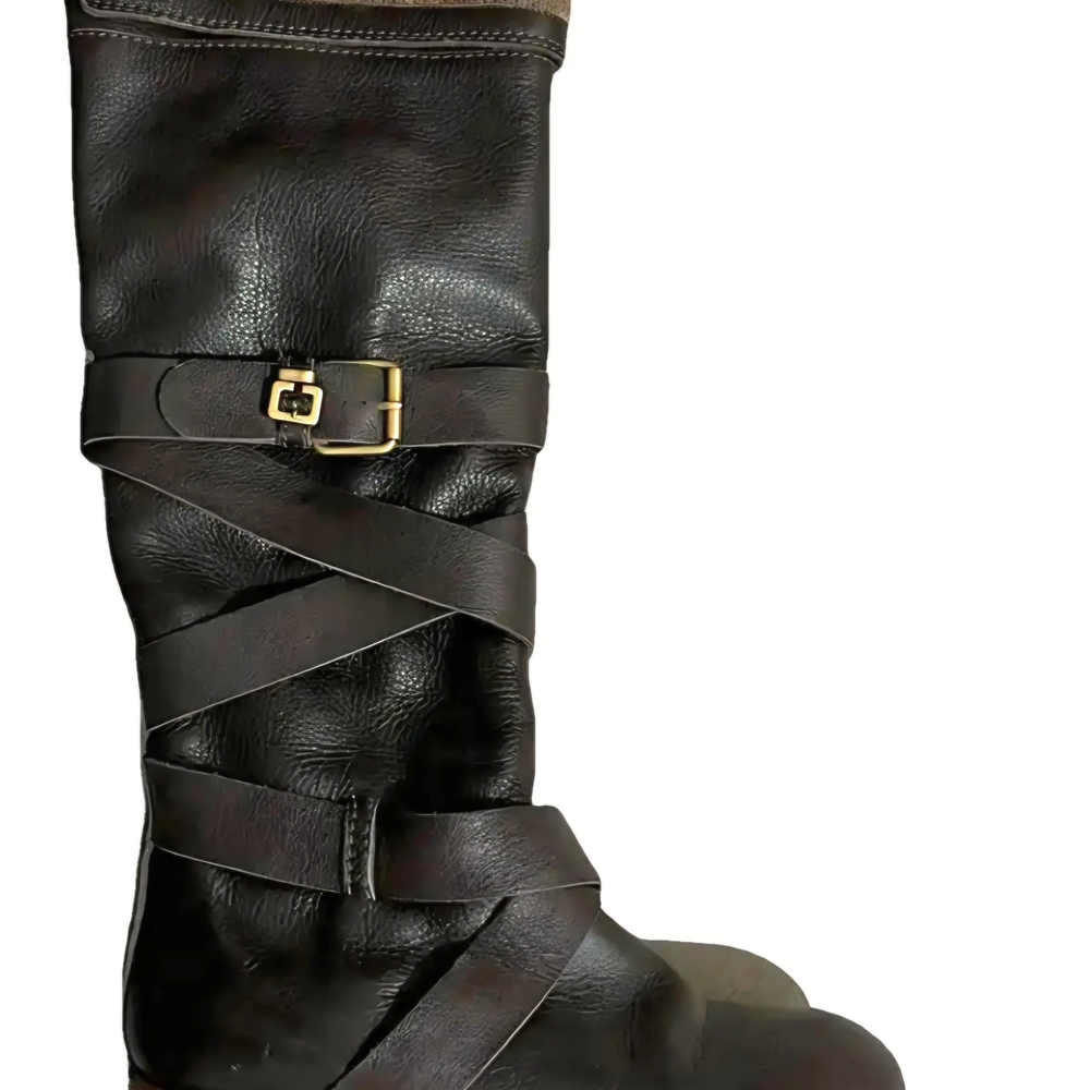Chloe Brown Leather Knee-High Boots with Buckle